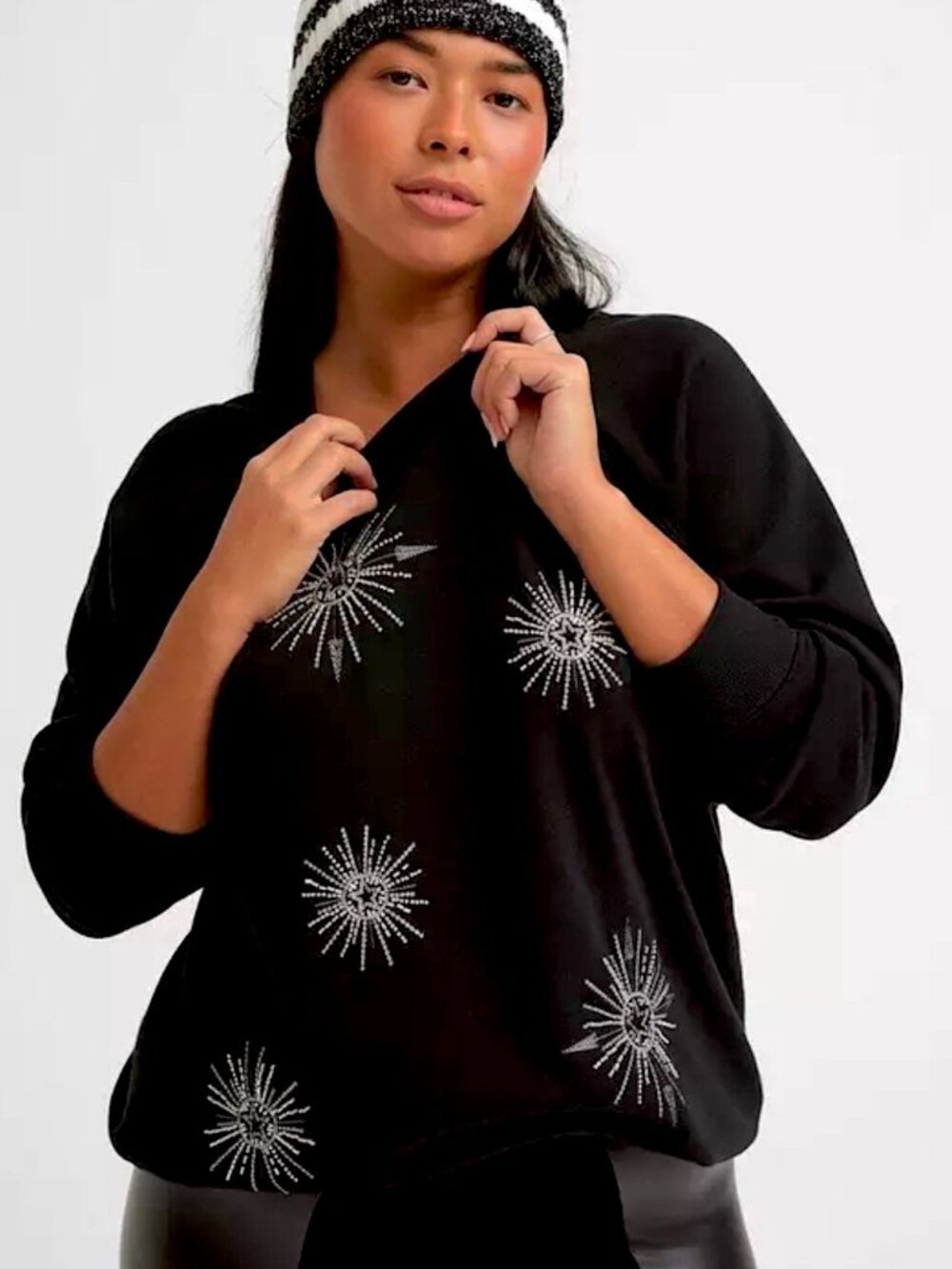 NWOT Torrid Stellar Beaded Celestial Silver Star Embroidered Sweatshirt, 2X